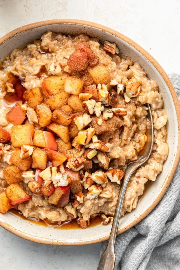 A bowl of apple cinnamon oatmeal.