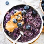 A bowl of blueberry oatmeal.