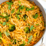 Coconut curry SunButter noodles in a pan.