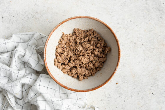 Topping ingredients mixed together in a bowl.