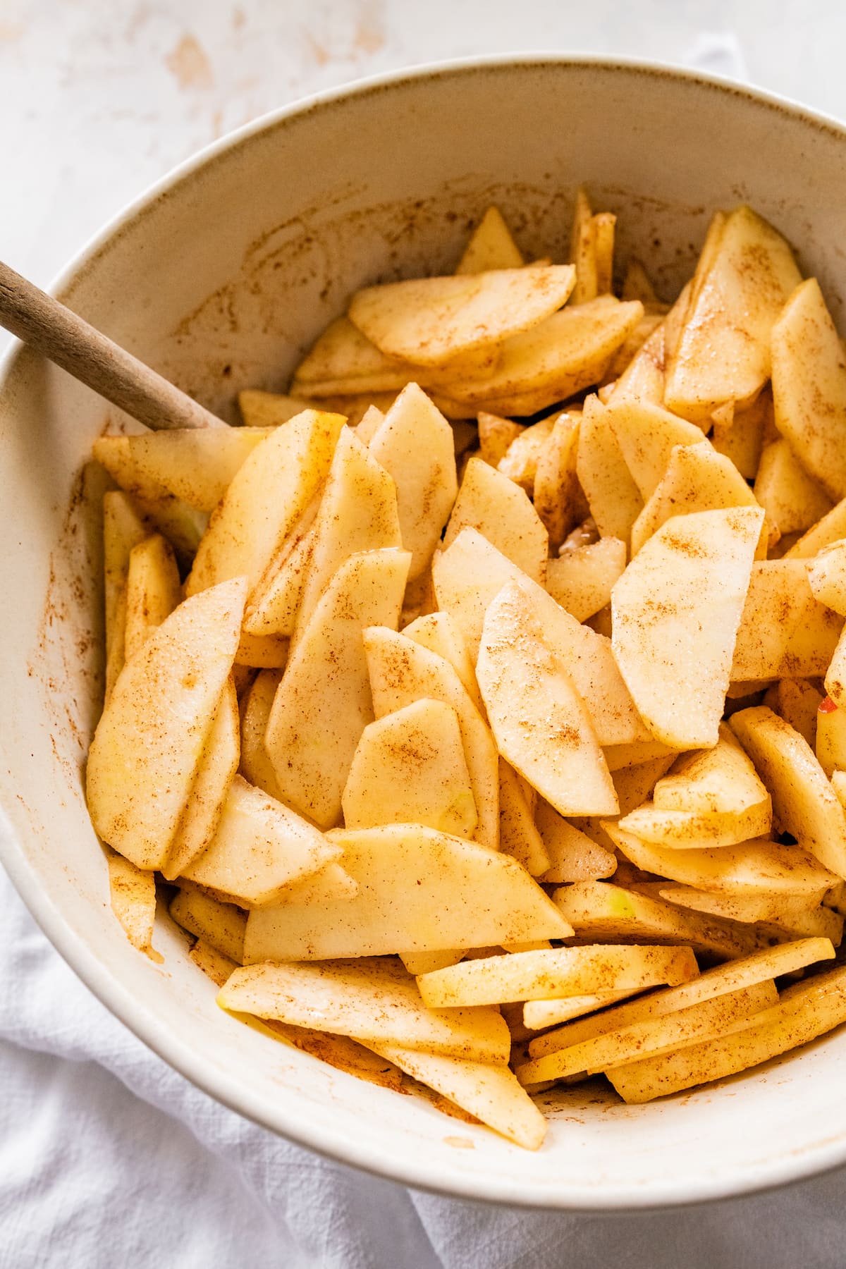 Apple slices coated in spices.