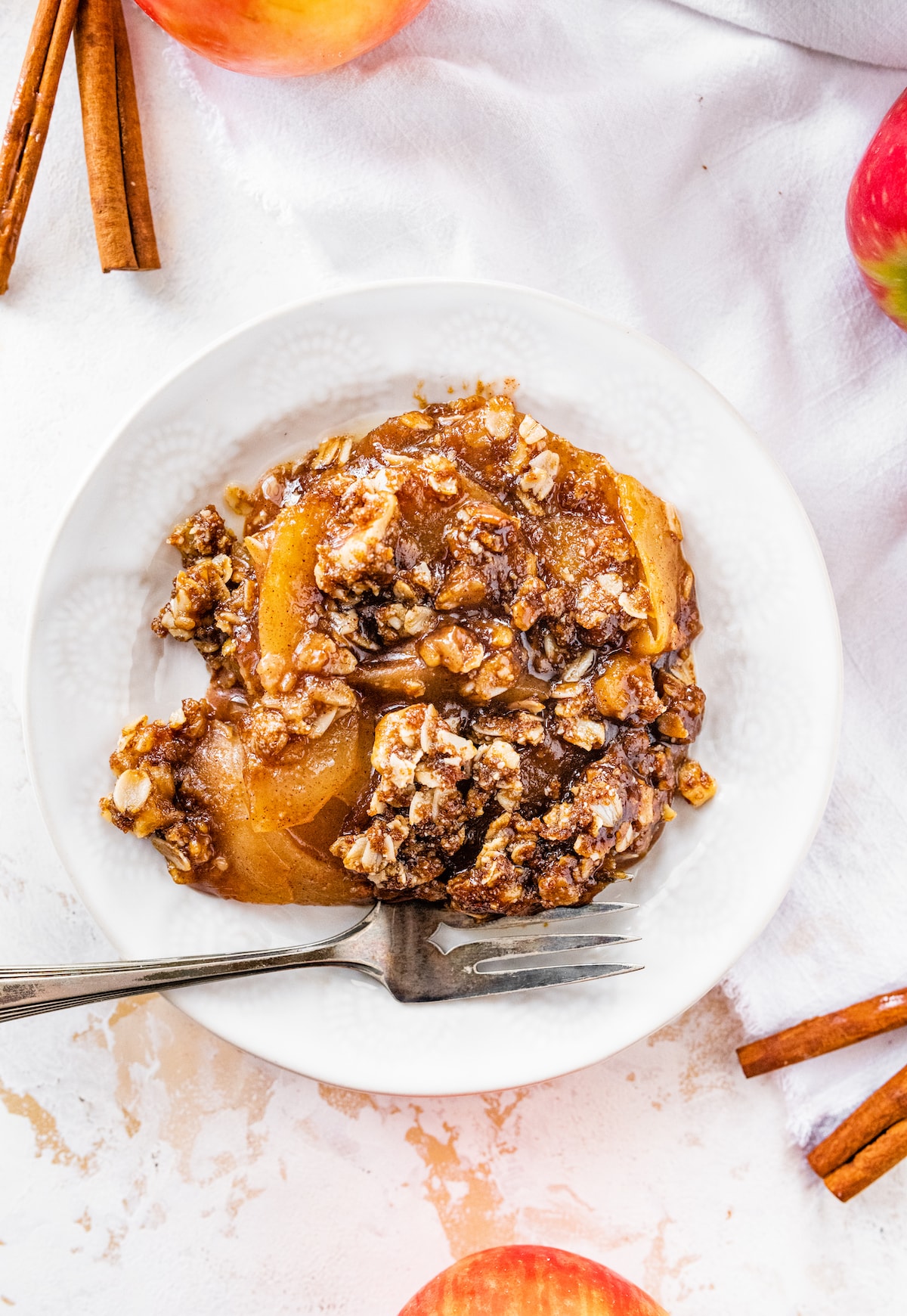 A serving of healthy apple crisp.