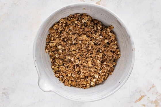 Oatmeal topping mixture in a bowl.