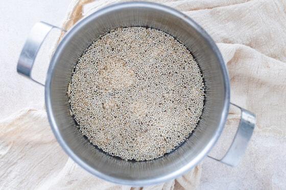 Cooking quinoa in water.