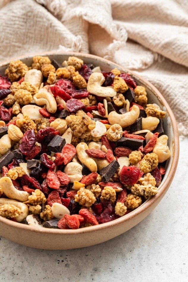 A bowl of superfood trail mix.