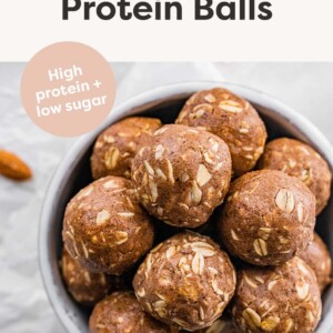 Bowl of almond joy protein balls.