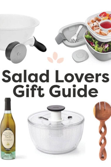 Collage of salad making item's of a Salad Lovers Gift Guide.