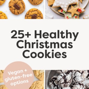 Collage of 8 photos showing different healthy Christmas cookies.