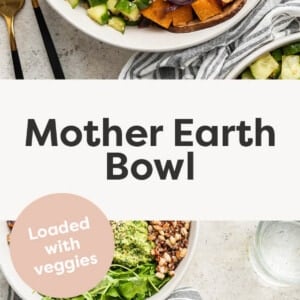 Mother Earth Bowls topped with lots of veggies.