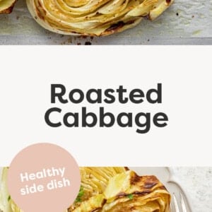 Slices of roasted and caramelized cabbage.