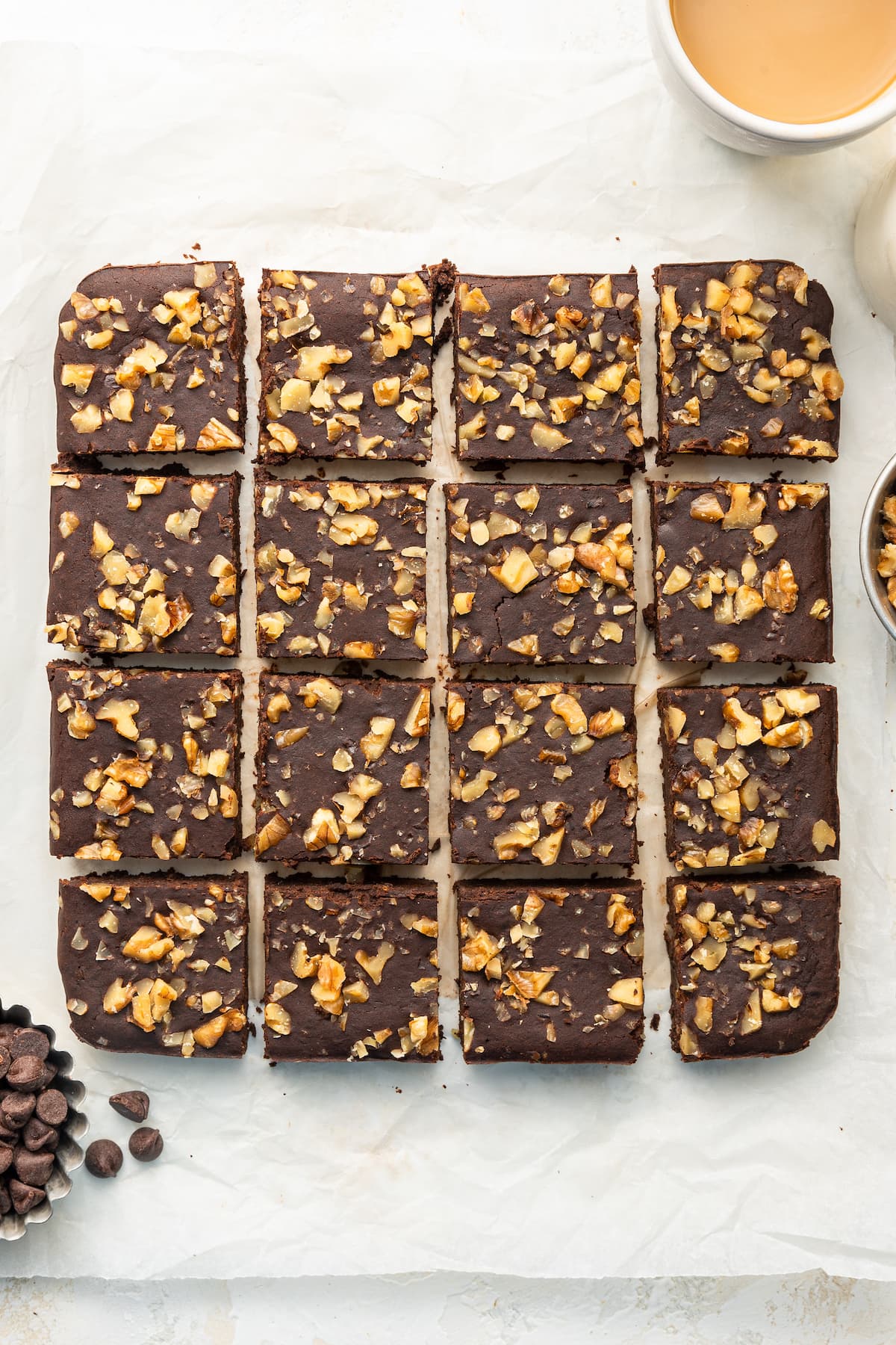 Black bean brownies cut into even squares.