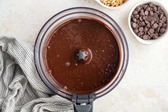 Brownie batter in a food processor.