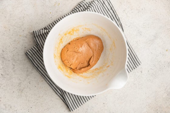 Peanut butter mixture in a bowl.