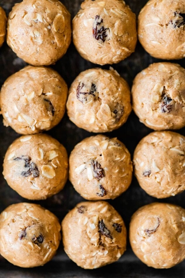 Protein balls lined up in even rows.