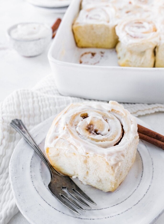 A cinnamon roll on a plate.