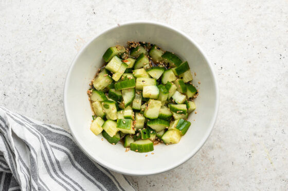 Cucumber relish in a bowl.