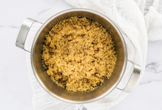 Quinoa cooked in a pot.