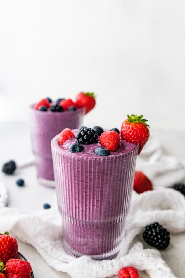 Vegan protein shakes with extra berries.