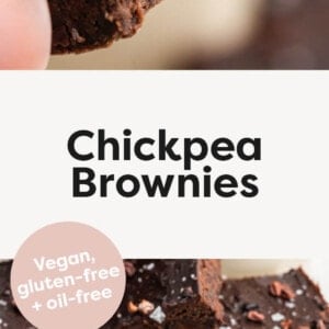 Chickpea brownies topped with ganache and sea salt.