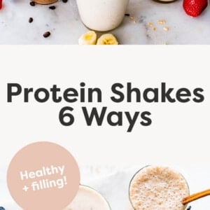 Photos of six different protein shakes.