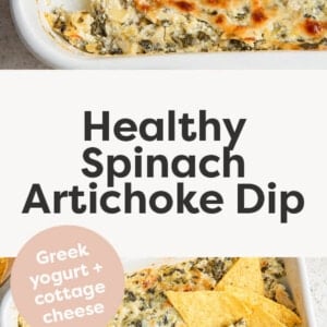 Spinach artichoke dip served with tortilla chips.