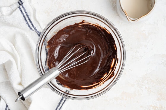 Chocolate ganache in a bowl.