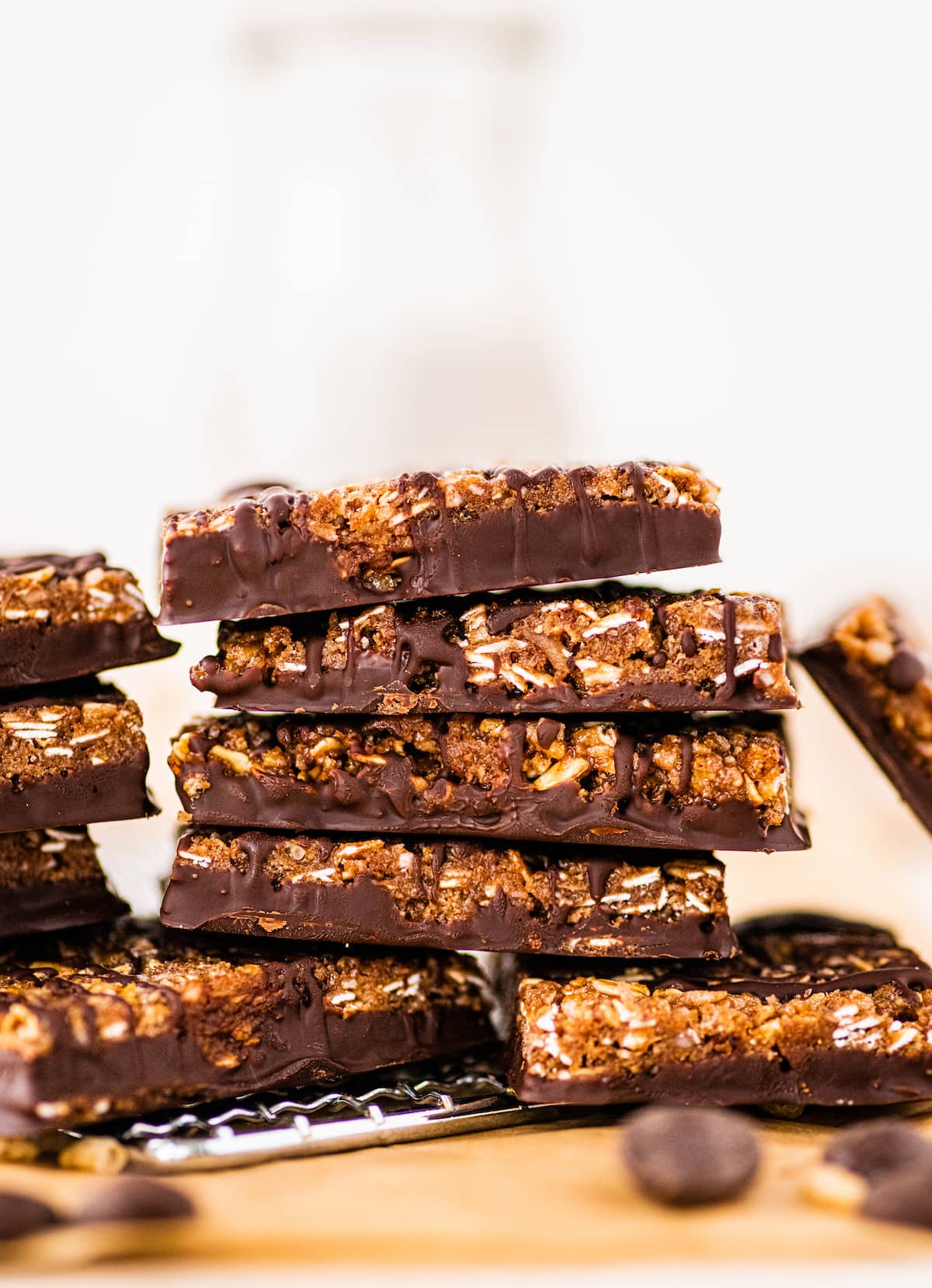 A stack of crunchy protein bars.
