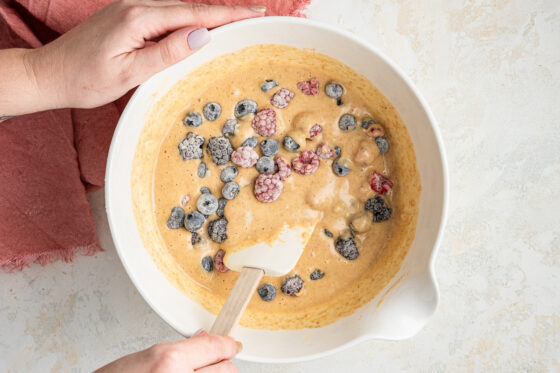 Berries added to cake batter.