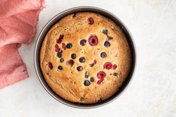 Easy berry cake in a springform pan.