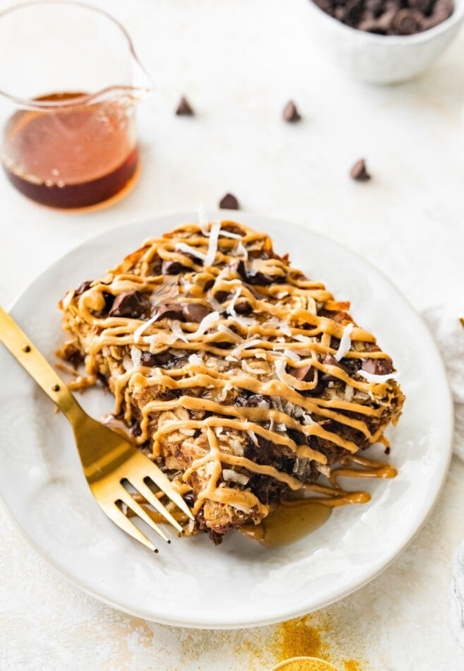 A serving of lactation baked oatmeal on a plate.