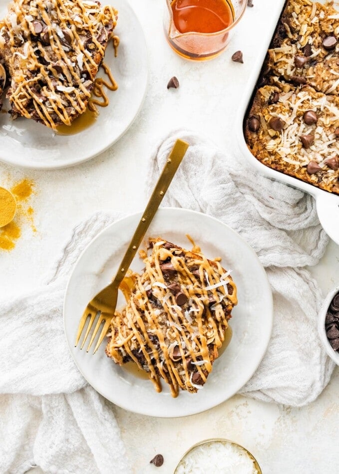 A plate with a serving of lactation baked oatmeal.