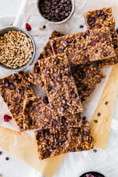 No bake high fiber bars on parchment paper.