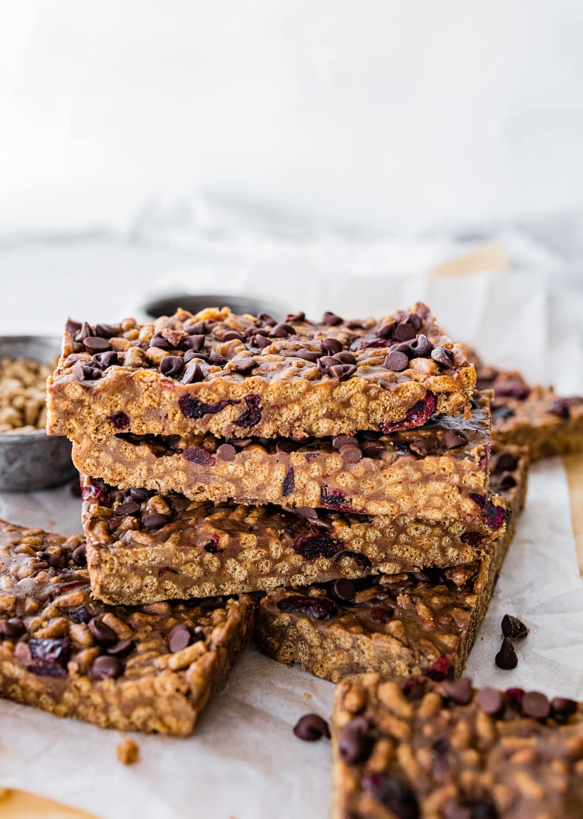 A stack of no bake high fiber bars.