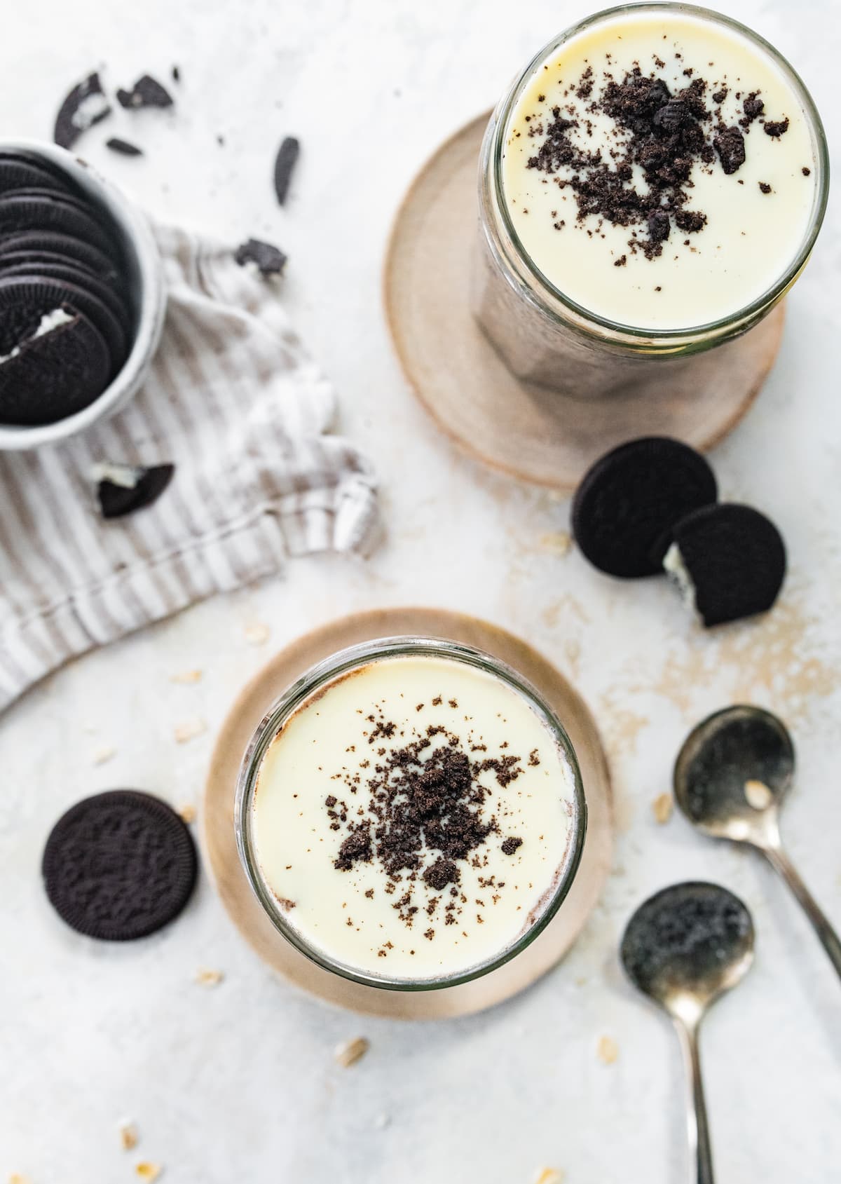 Two jars of cookies and cream overnight oats.