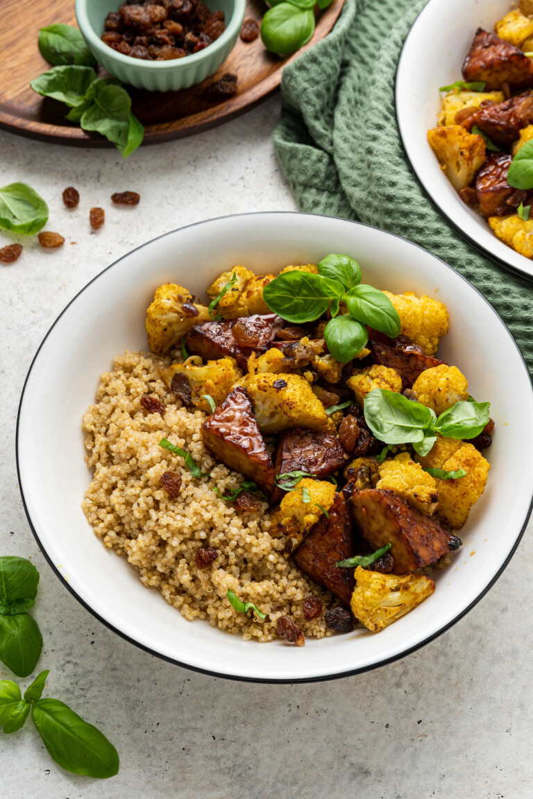 Curried Cauliflower and Tempeh Bowl Eating Bird Food