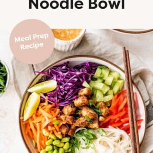 overhead shot of vegan and gluten-free Asian Noodle Bowl