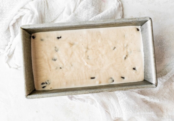 Frozen cottage cheese ice cream in a loaf pan.