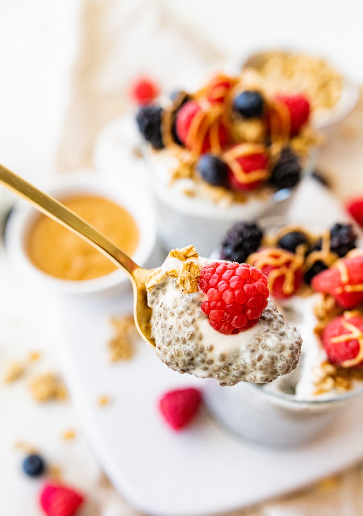 A spoonful of protein chia pudding.