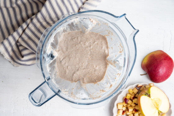 Healthy apple pancake batter in a blender.