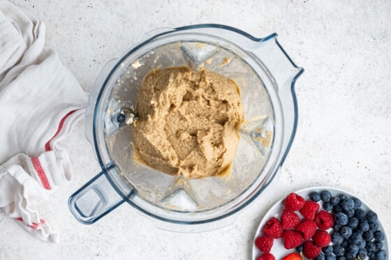 Batter for the smash cake all blended up and combined in a blender.