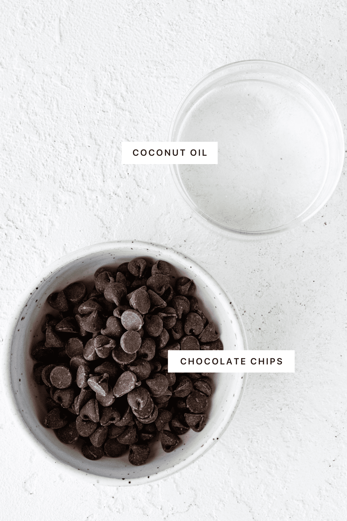 Ingredients for the poop chocolates: chocolate chips and coconut oil.