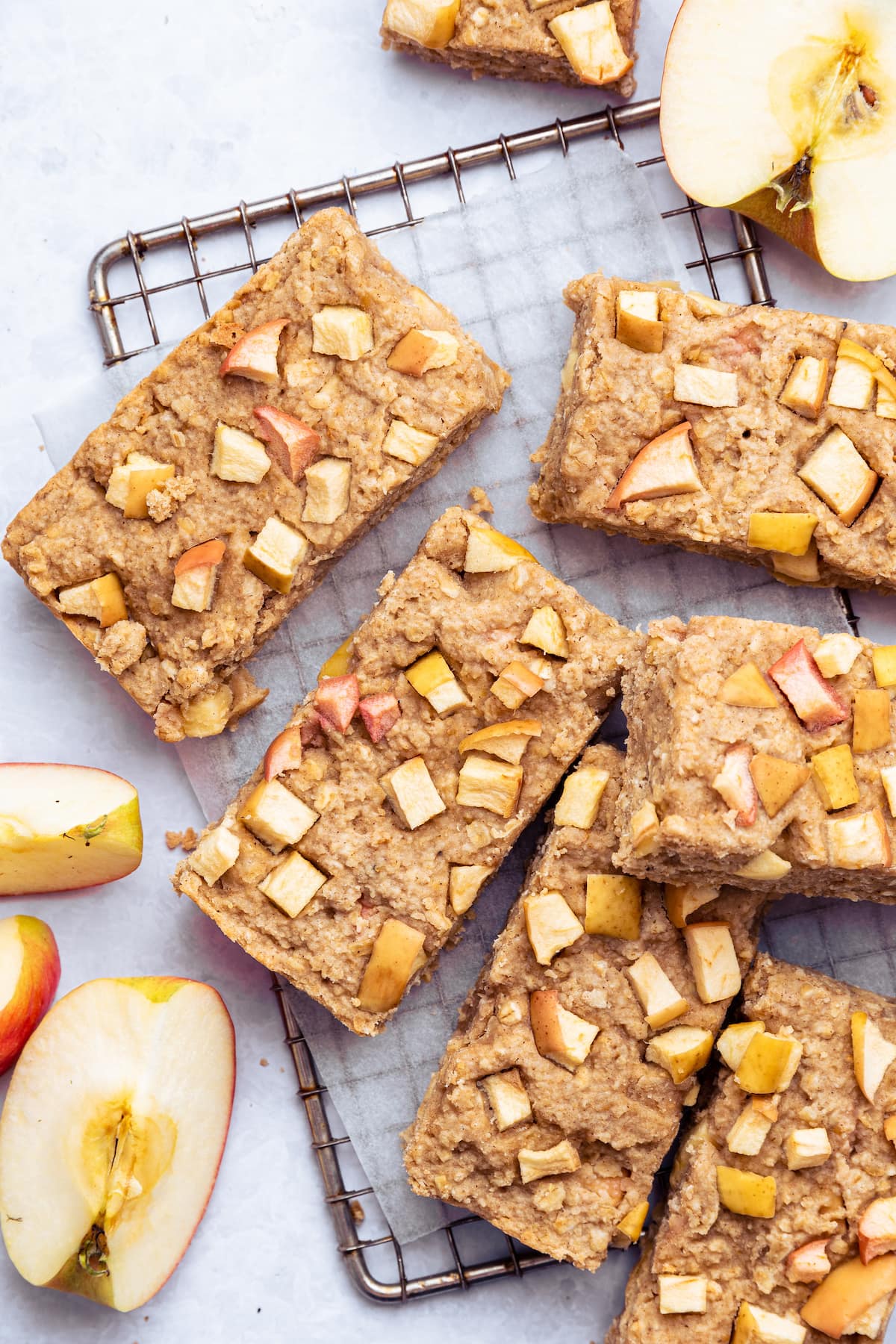 Apple oatmeal bars on a cooling rack.