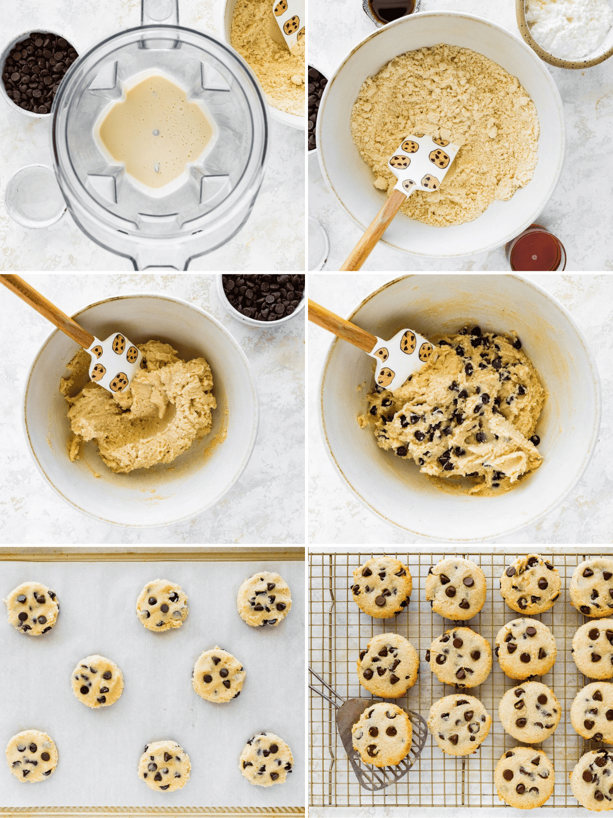 A six photo collage showing how to make cottage cheese cookies.