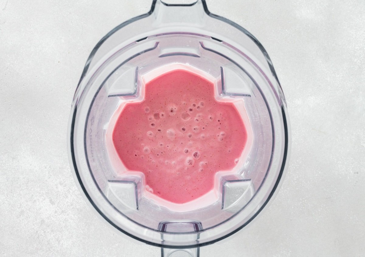 Cottage cheese smoothie blended up in a Vitamix blender.