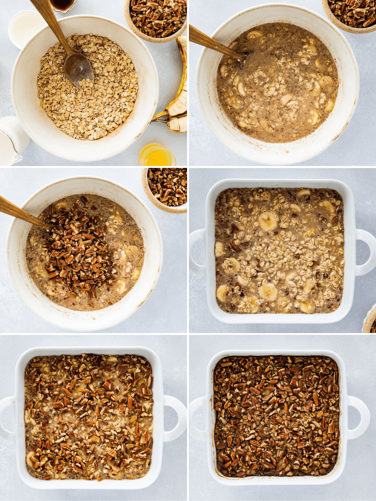 6 images showing how to make baked oatmeal.