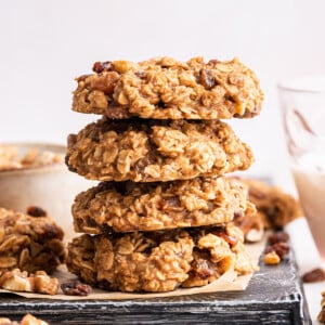 Four oatmeal breakfast cookies stacked on one another.