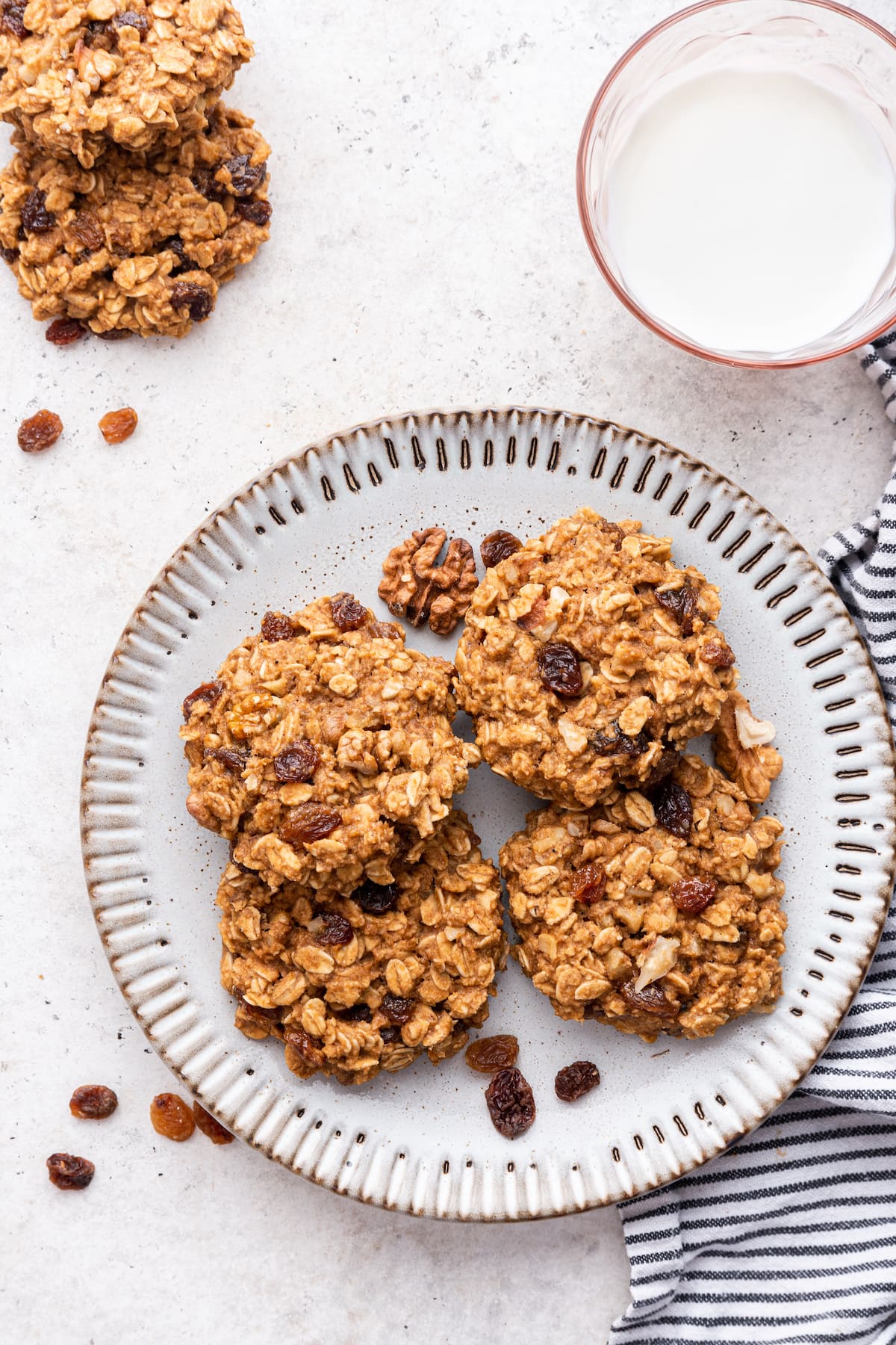 Oatmeal breakfast cookies on a white plate.