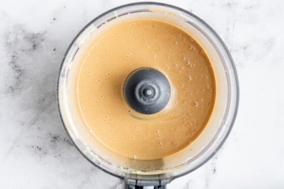 Creamy tahini in a food processor.