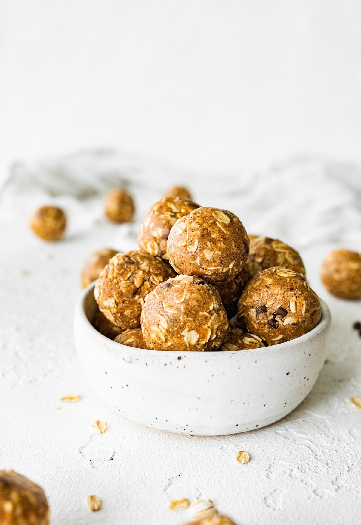 Vegan protein balls in a small bowl.