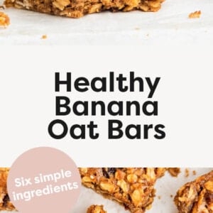 Healthy Banana Oat Bars, one with a bite and some spread out on a counter.
